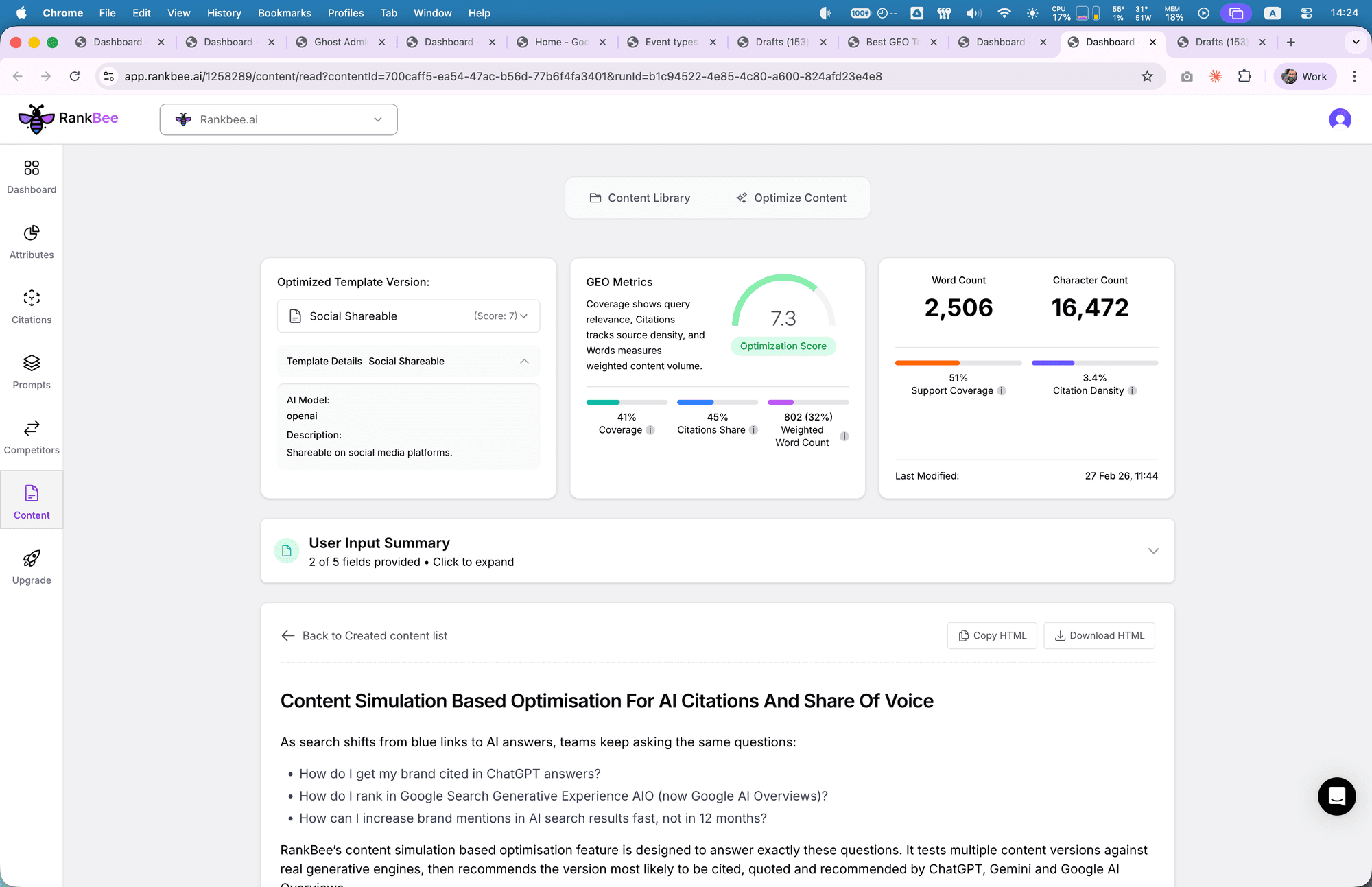 Content Simulation Based Optimisation For AI Citations And Share Of Voice